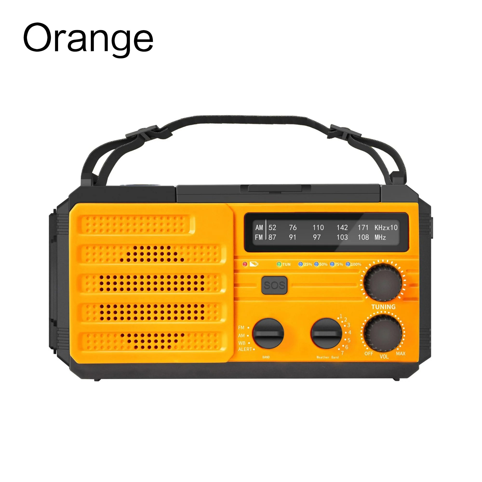 Emergency Weather Radio — FM/AM/WB, Hand Crank Solar, 2000mAh Power Bank & LED Flashlight