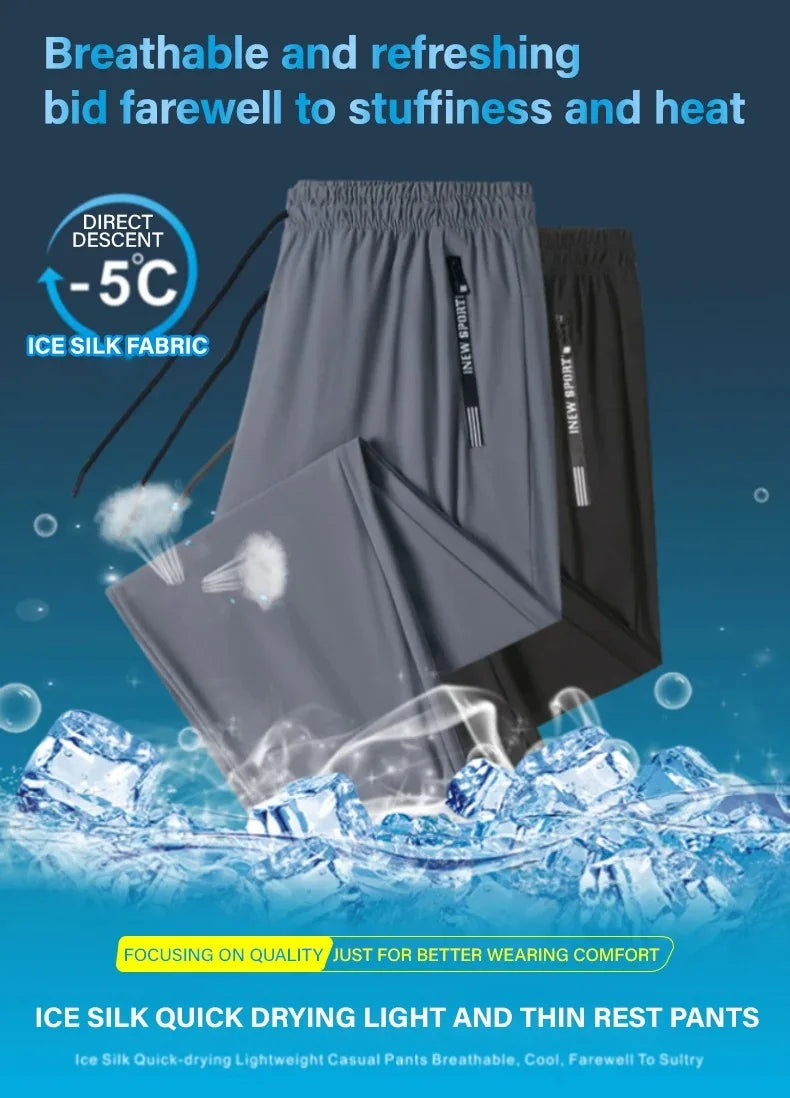 Men's Ice Silk Wide Leg Casual Pants — Lightweight Breathable Trousers