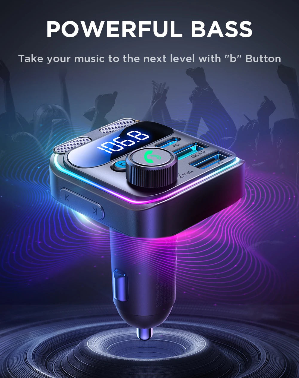 JOYROOM Bluetooth 5.3 FM Transmitter Car Charger — 48W