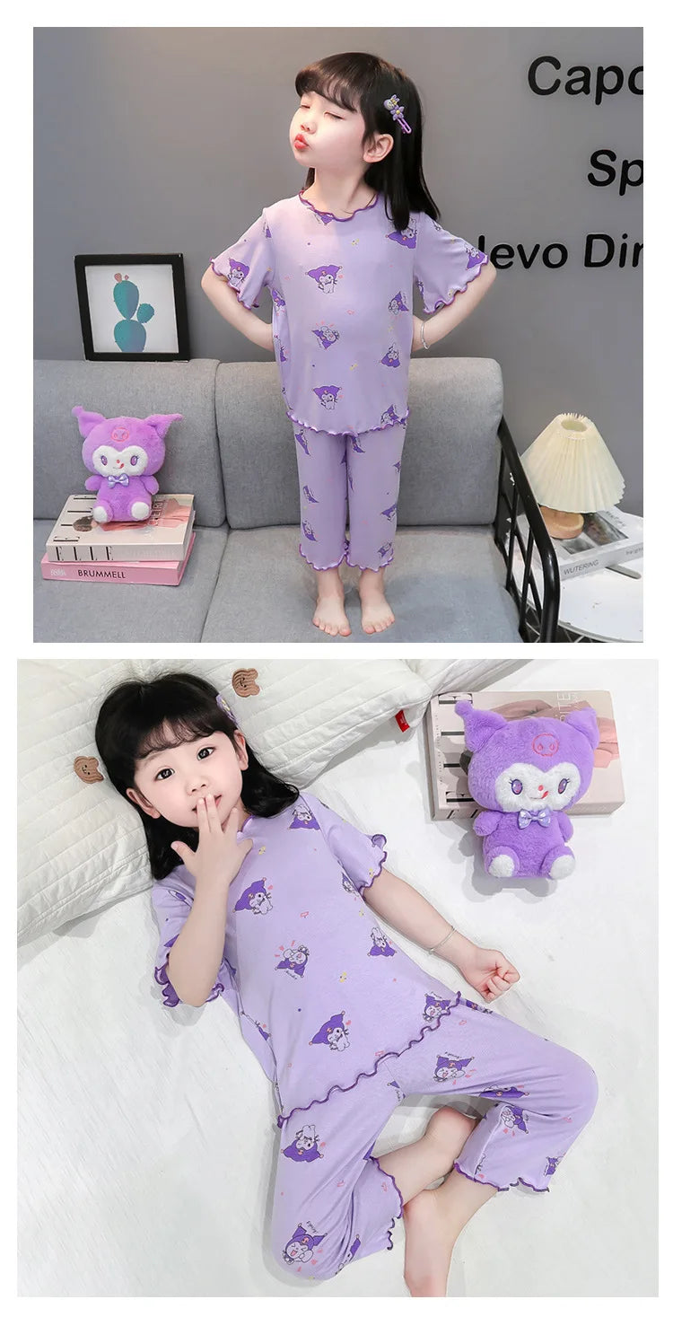 2026 Sanrio Kawaii Kids Pajamas Set | Hello Kitty & Kuromi 2-Piece Anime Loungewear