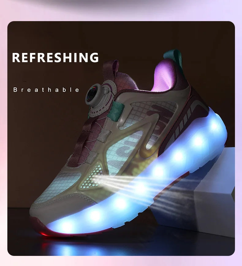 Children's 4-Wheel LED Light Roller Skate Shoes – Removable Wheeled Rolling Sneaker for Kids
