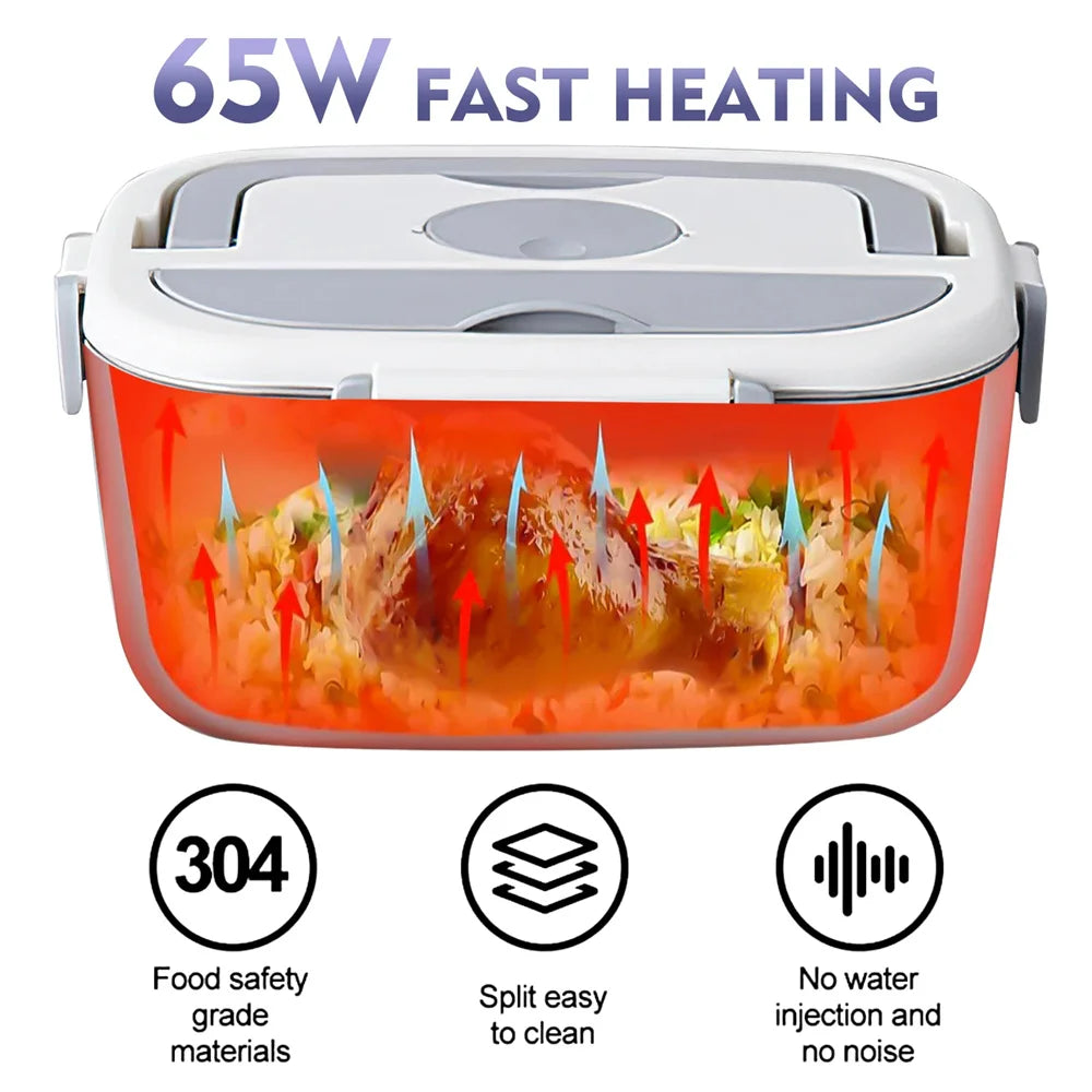 Electric food warmer with heating elements and safety features on a white background