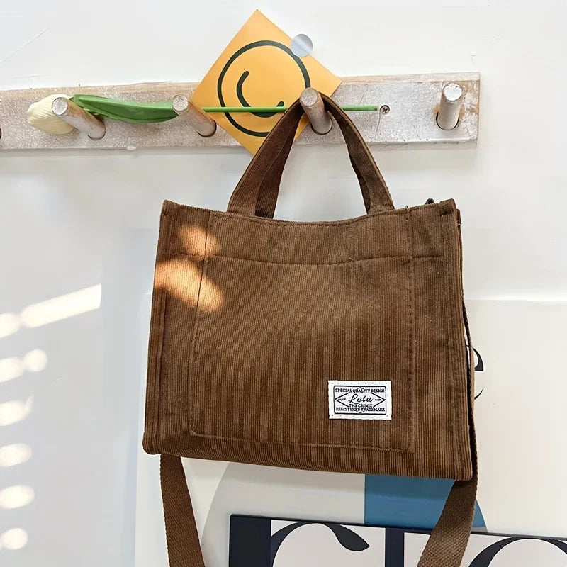 Vintage Corduroy Crossbody Tote Bag – Retro Casual Shoulder Purse for Women