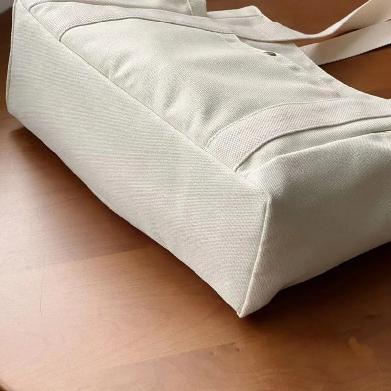 Large Capacity Canvas Tote Bag – College Style Work Commuter Shoulder Bag with Laptop Compartment for Women