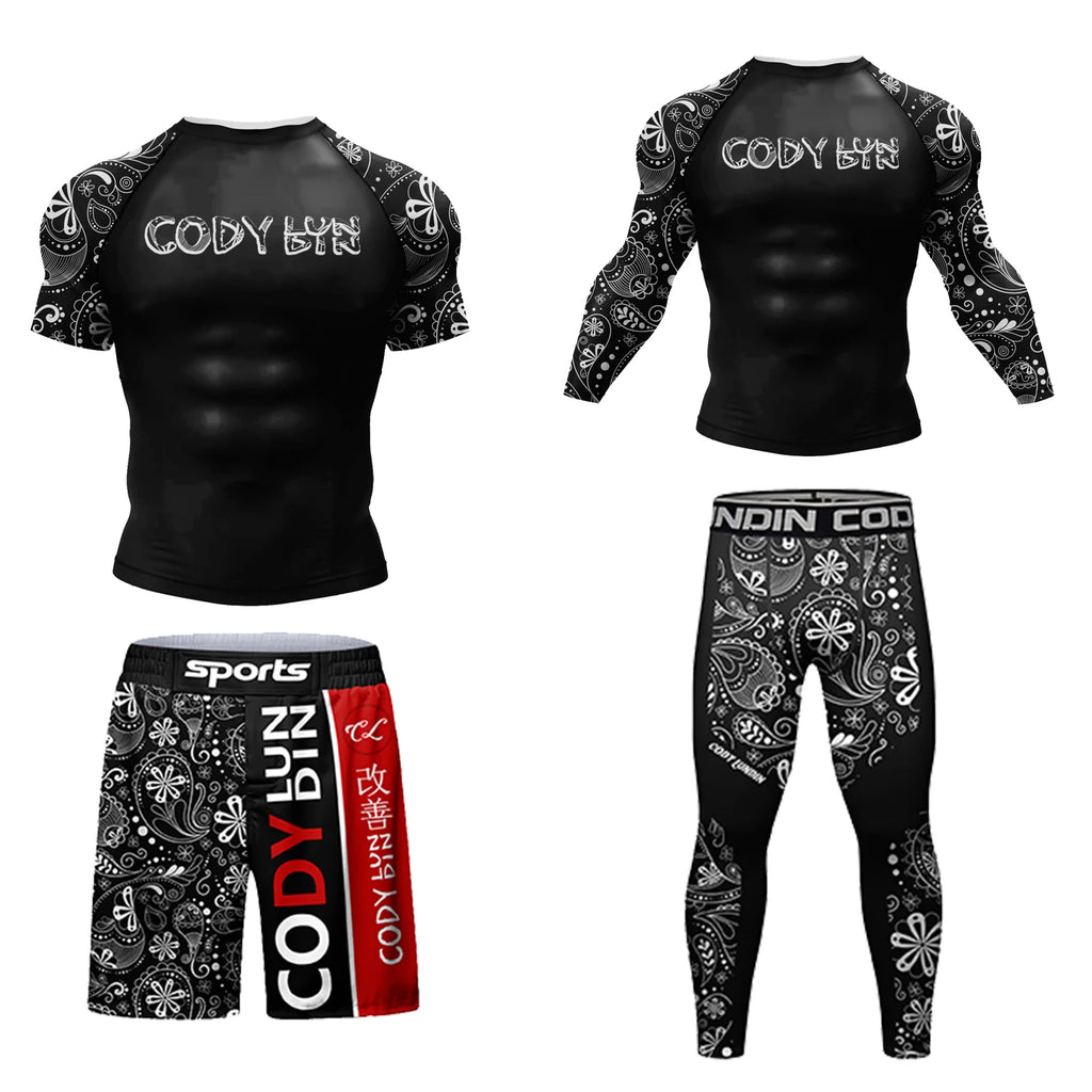 MMA BJJ Rash Guard 3D Print Compression T-Shirt & Pants – Durable Boxing Jogging Tracksuit