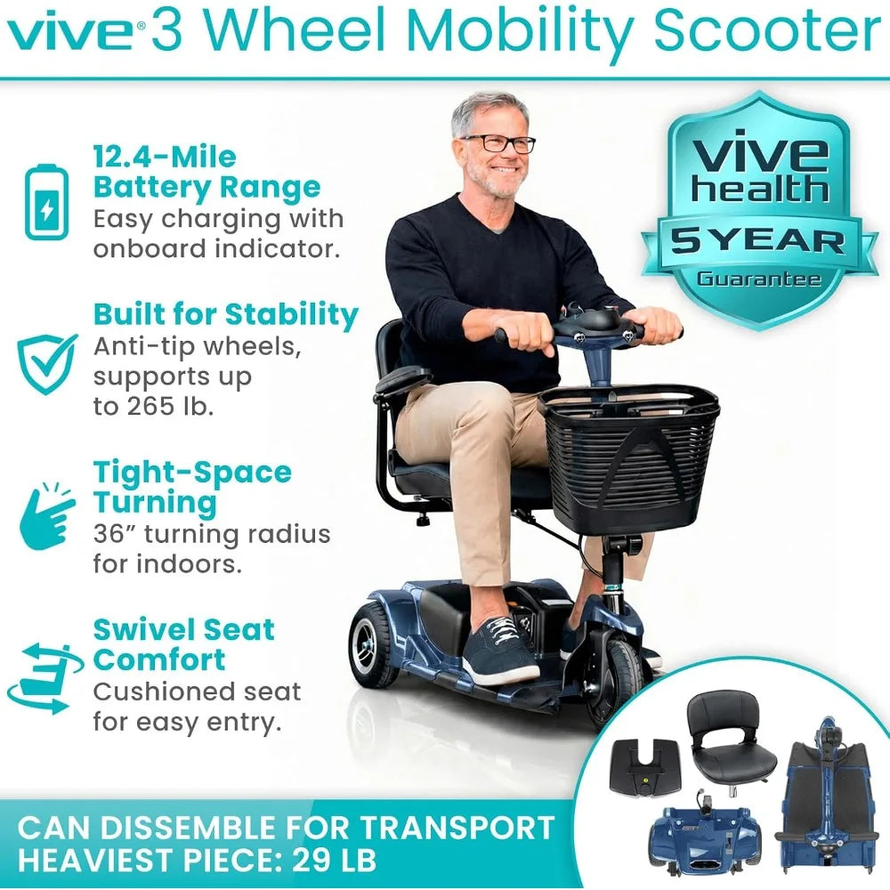 3-Wheel Mobility Scooter for Adults, Folding Travel Design