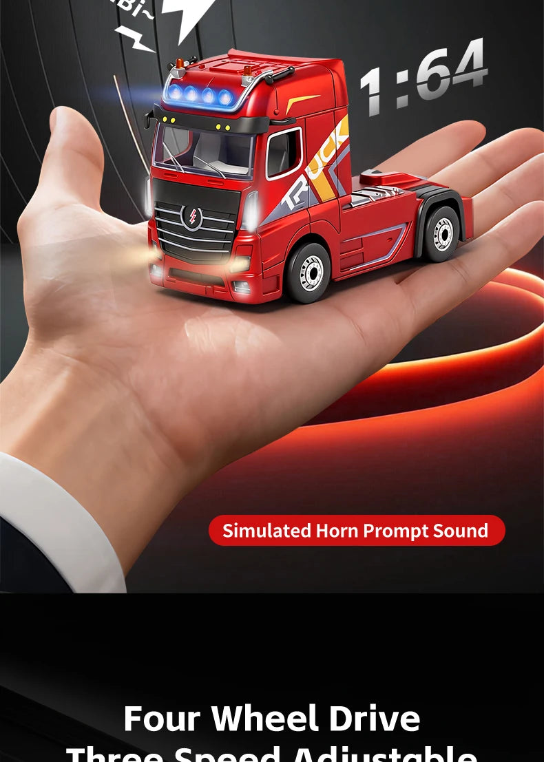 1:64 Mini Alloy RC Container Truck with Trailer – 4WD Drift Remote Control Tractor for Kids