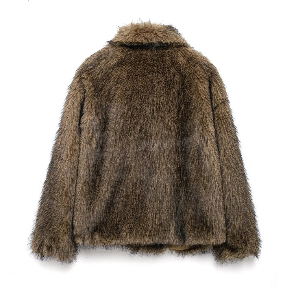 Women's Oversized Faux Fur Jacket – Single-Breasted Elegant Warm Coat