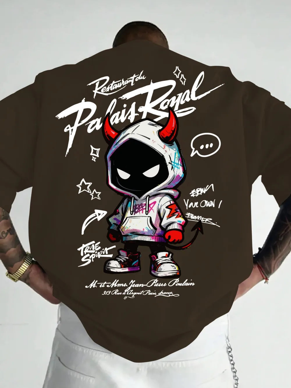 Men's Devil Letter Print T-Shirt — Breathable Round Neck Street Top