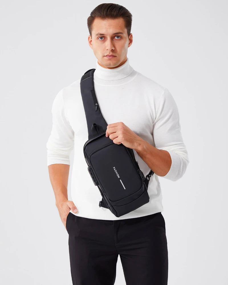 Men's Anti-Theft PU Leather Crossbody Bag – Multifunctional Shoulder & Chest Bag