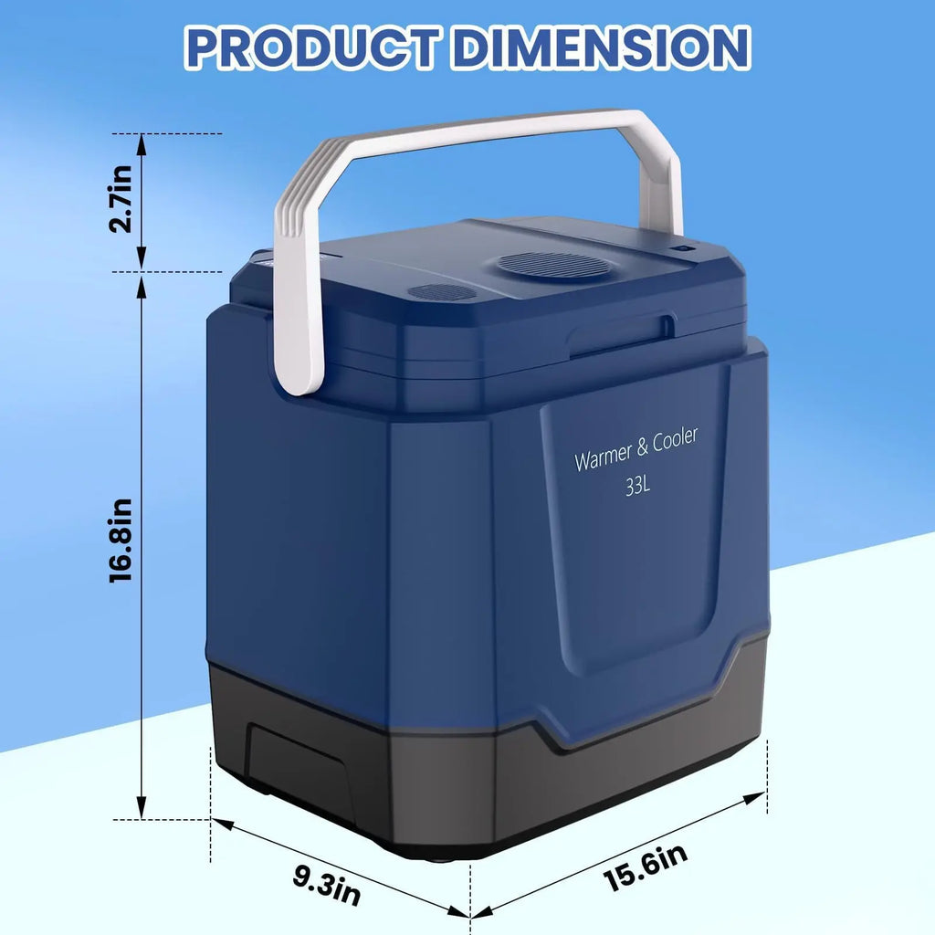 35QT Electric Cooler — Portable Car Refrigerator & Plug-In Cooler with 12V DC & AC Power, Locking Handle for Camping, Road Trips & Home Use