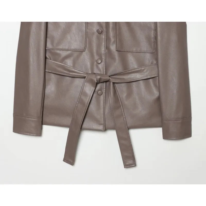 Women's Belted Jacket – Stand Collar Button Front