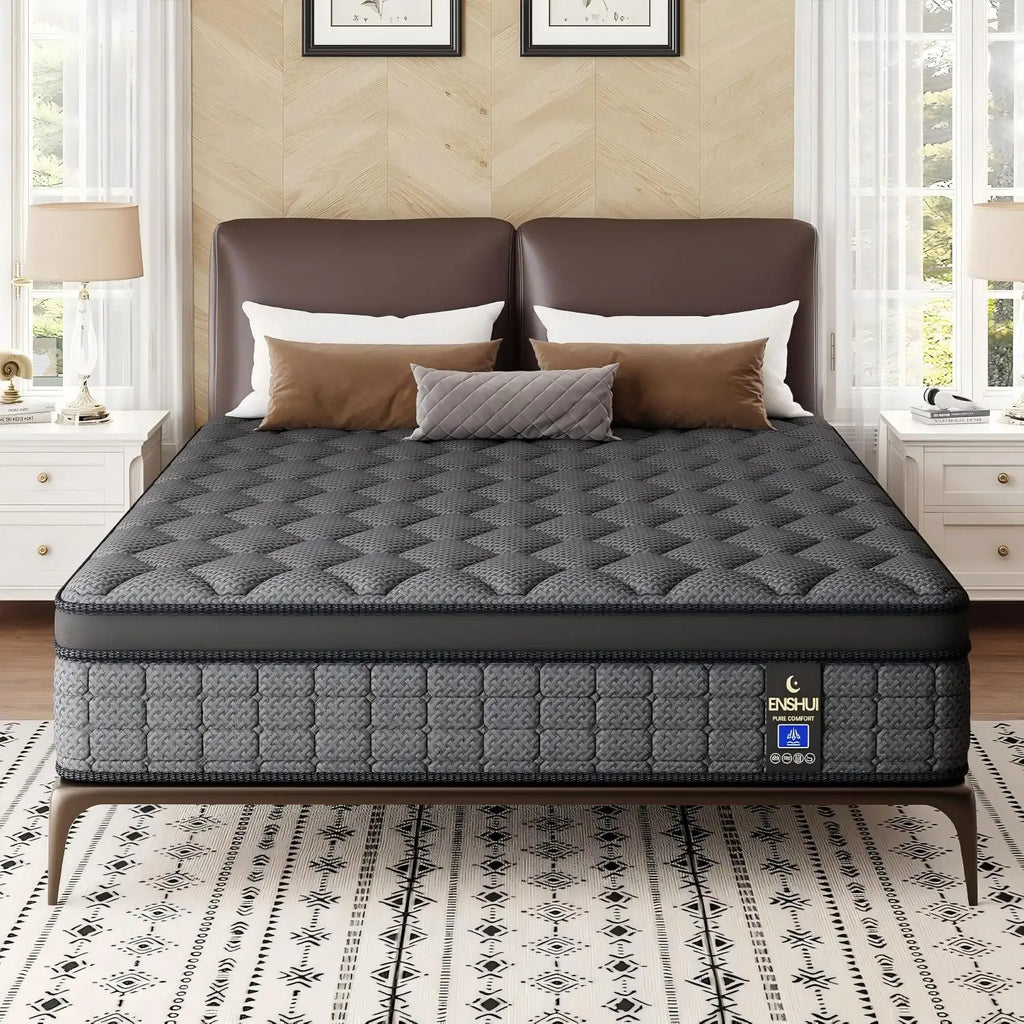 12"/14" Gel Memory Foam Hybrid Mattress – Pocket Innerspring Euro Top, Medium Firm, Twin to King