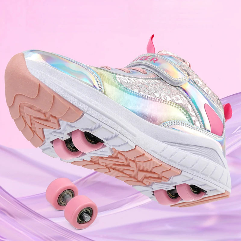 High-Top Children's Roller Skates for Girls – 4-Wheel Outdoor Wear-Resistant Sports Shoes