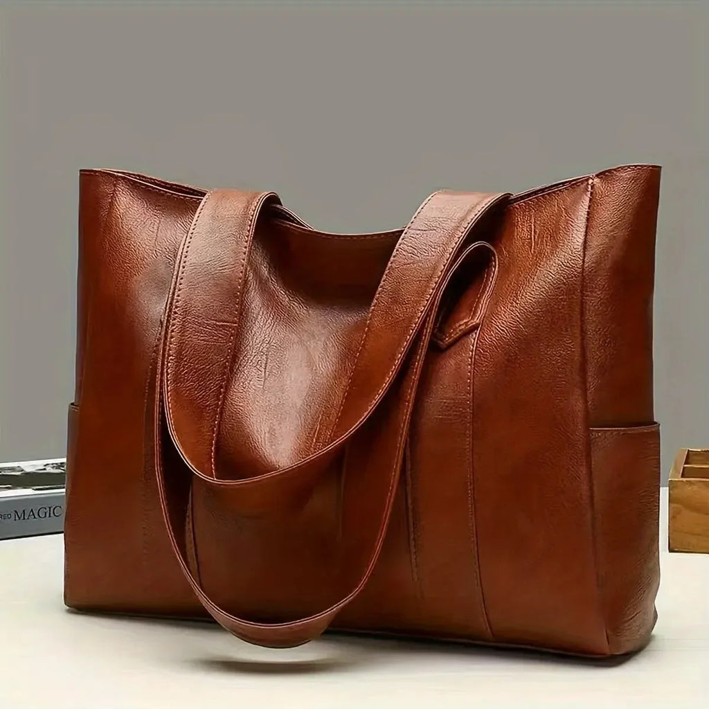 Vintage Large Capacity Shoulder Bag – Plain Commuter Handbag for Women