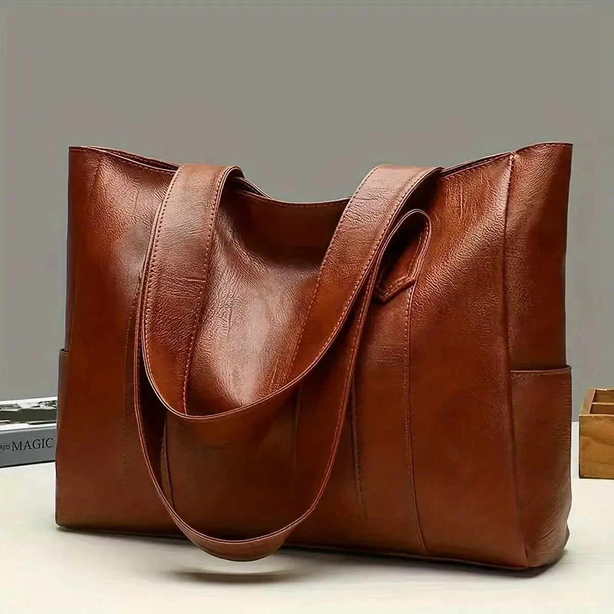 Vintage Large Capacity Shoulder Bag – Plain Commuter Handbag for Women
