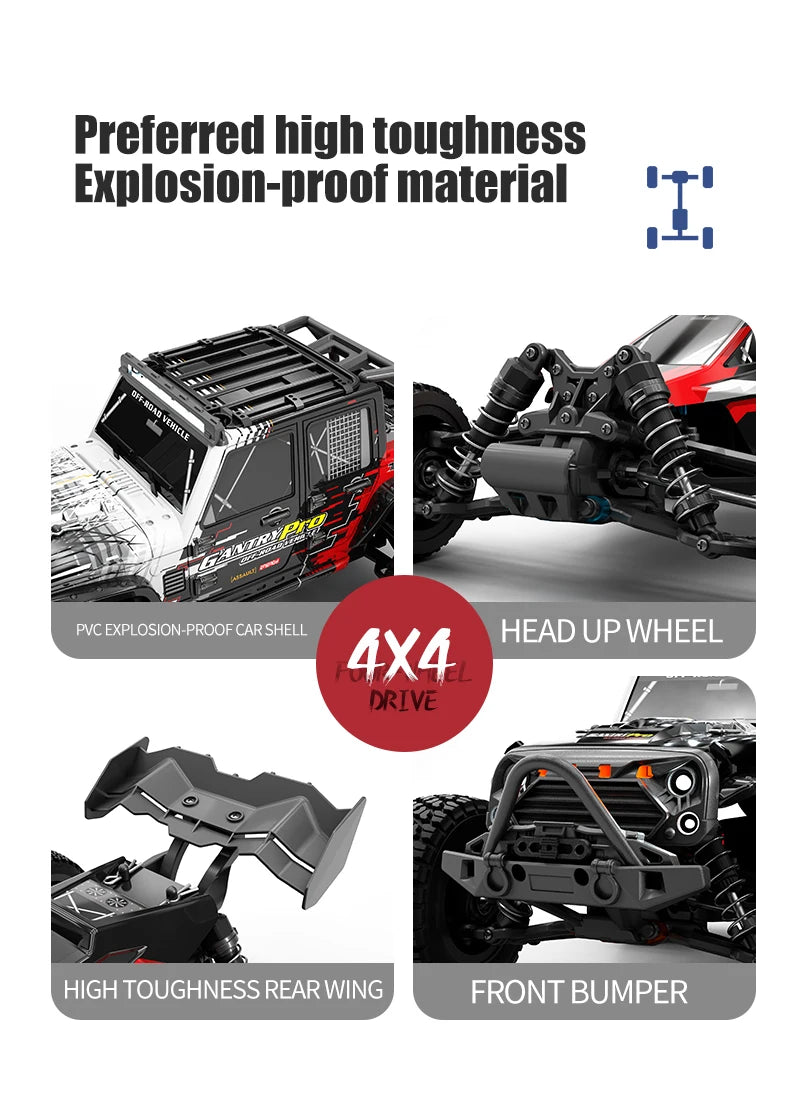 16103 PRO 1:16 Scale 4WD Brushless RC Car – 70KM/H Off-Road Climbing Truck with LED Lights