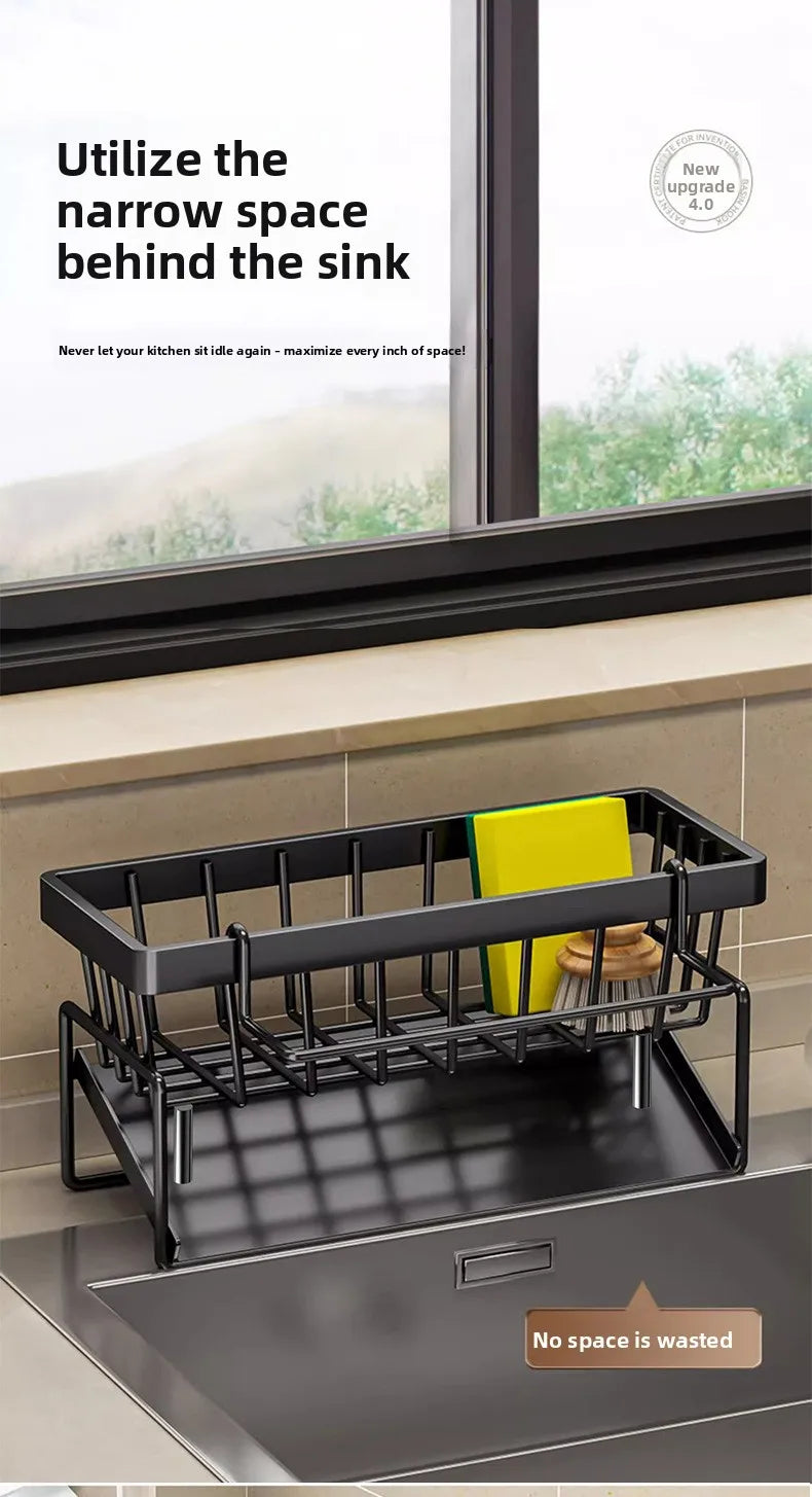 Kitchen Sponge Holder & Sink Drain Rack – Dish Cloth & Scrubber Organizer with Hanging Hook