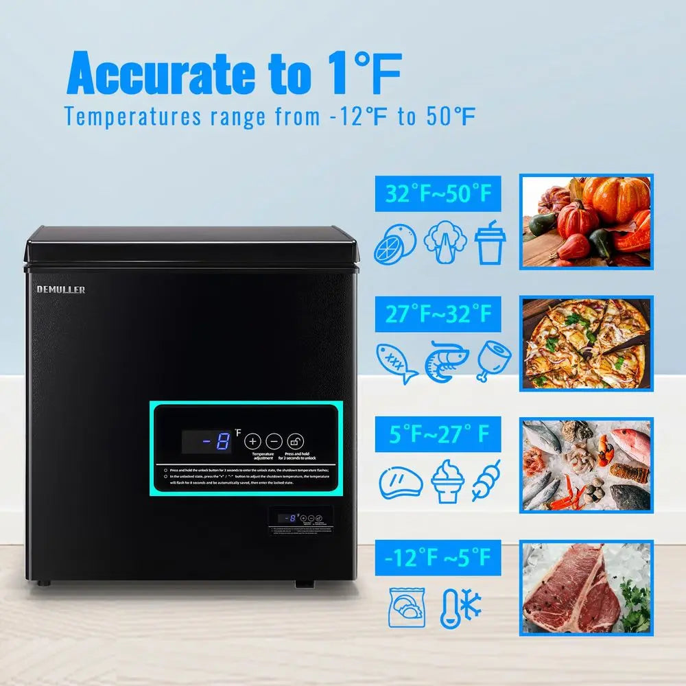 Large Capacity Compact Black Chest Freezer with Two Removable Baskets – Freestanding