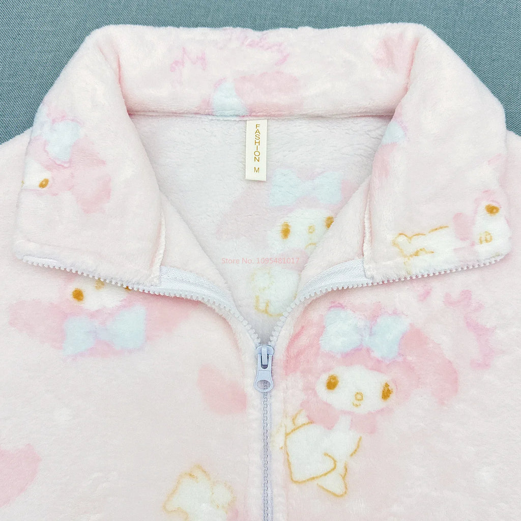 Women's My Melody Flannel Pajamas Set | Cute Lace Collar Winter Homewear Loungewear