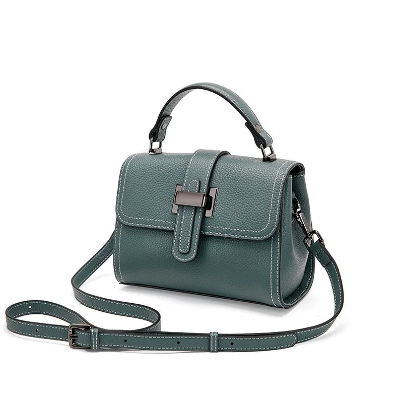 Genuine Cow Leather Square Satchel Shoulder Bag – All-Match Crossbody Messenger Handbag for Women