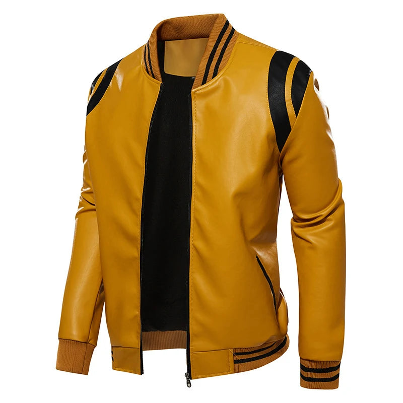 Men's Patchwork Faux Leather Jacket – Cotton Lined