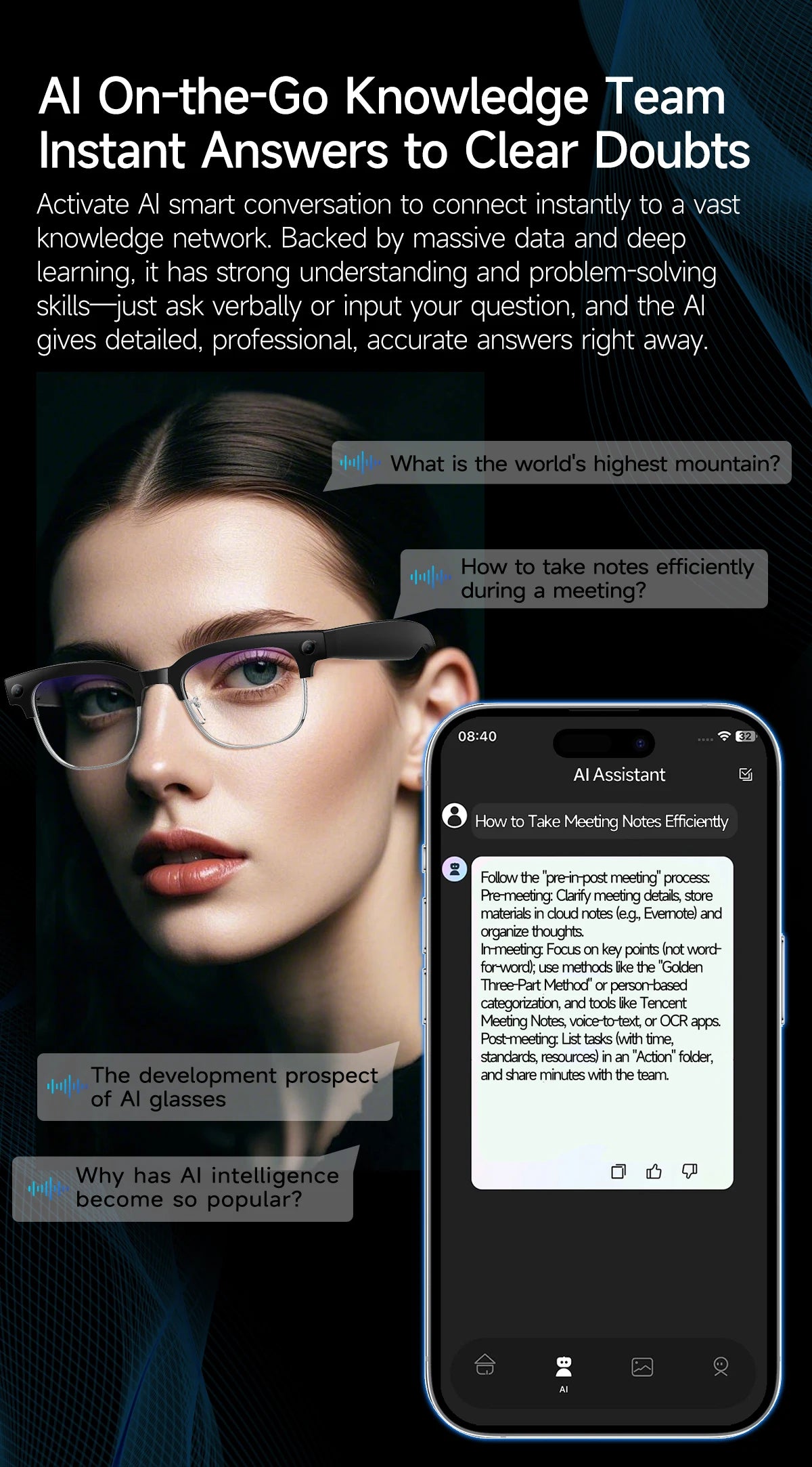 2026 800W Dual-Lens AI Smart Glasses — 4K HD, AI Translation, Bluetooth 5.3 & ChatGPT