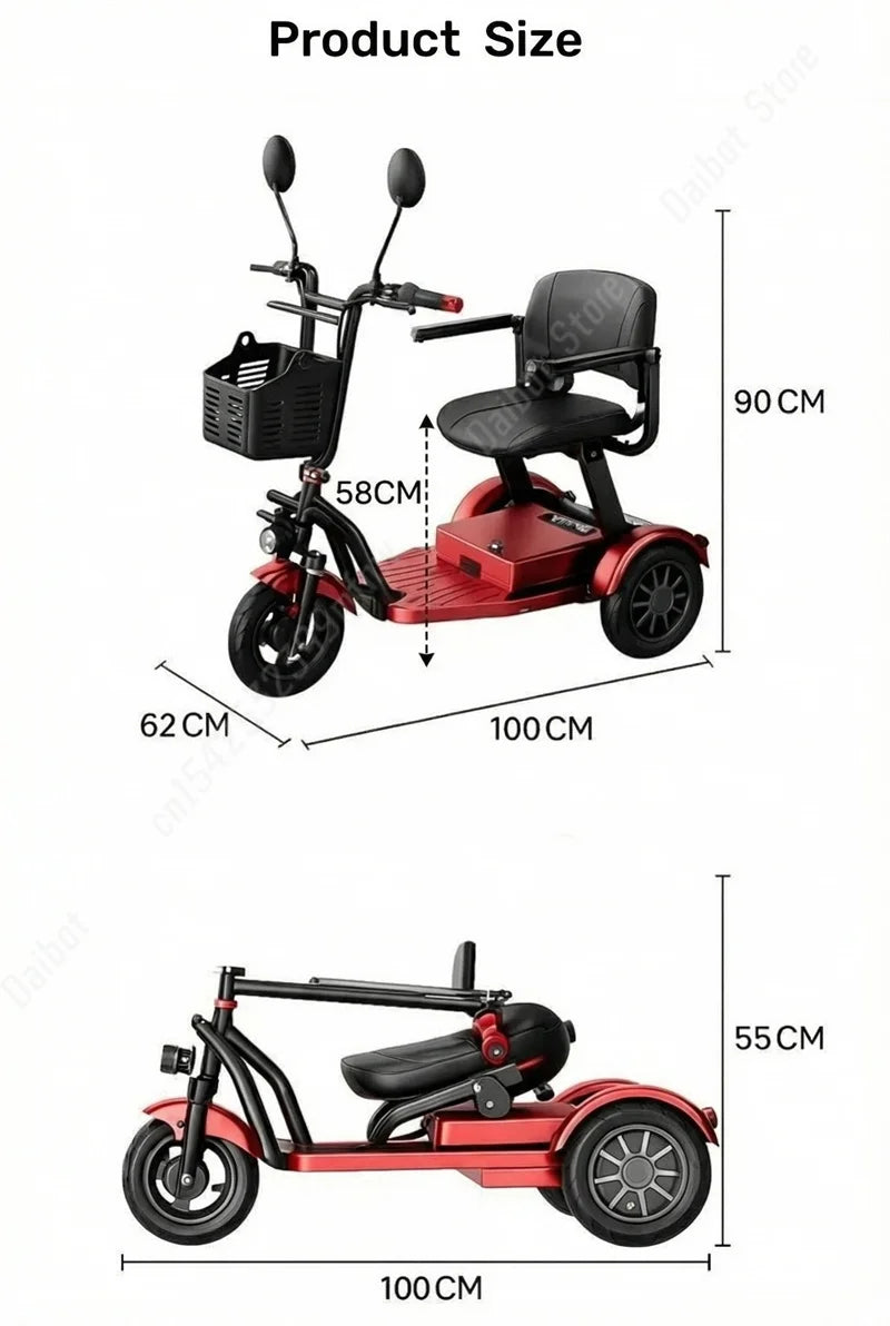 Foldable 3-Wheel Electric Mobility Scooter – 500W Dual Motor, 40 km Range