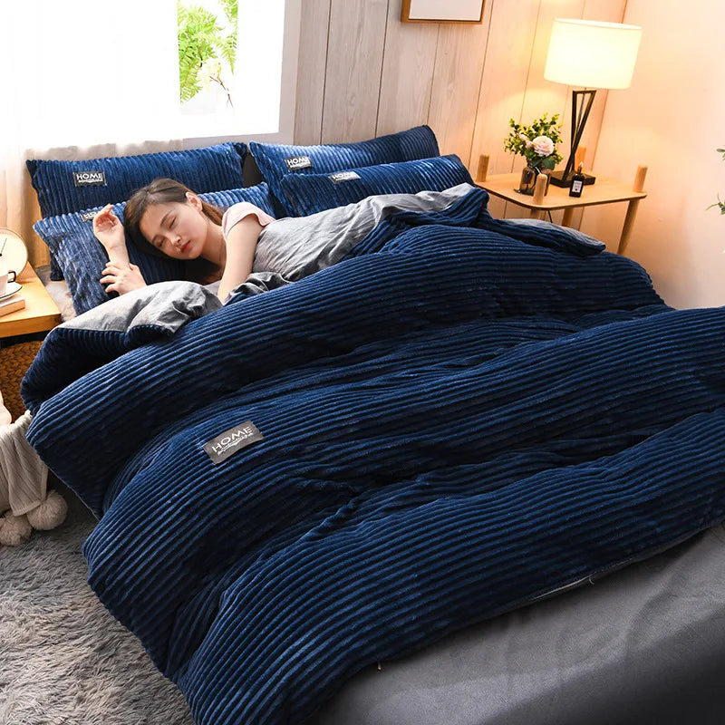 Thick Velvet Duvet Cover Set – Warm Solid Color 3-Piece Bedding, 12 Colors & 4 Sizes