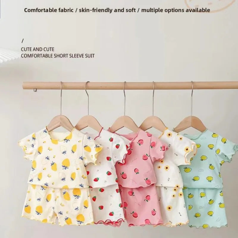 Baby Girl Strawberry Pajamas Set | Short Sleeve 2-Piece Toddler Summer Sleepwear