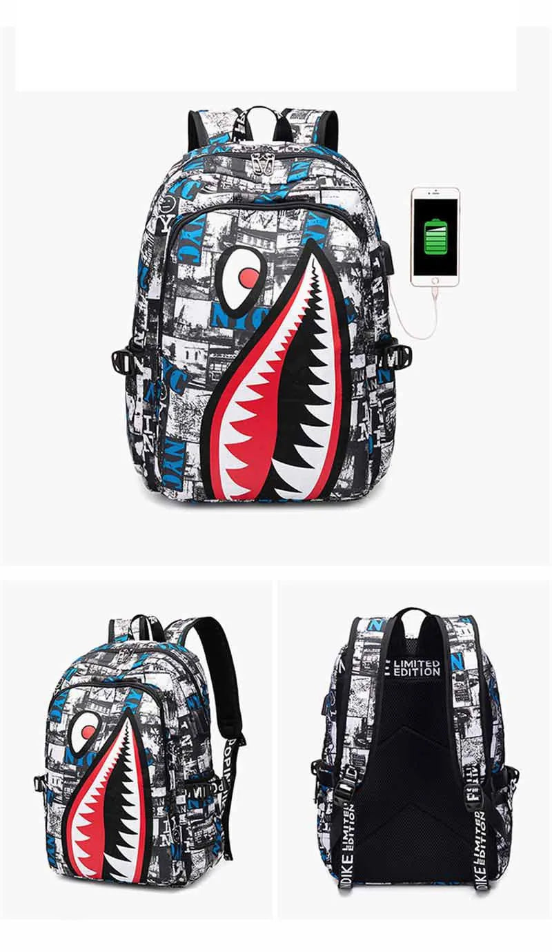 Shark Backpack – Kids School & Travel Book Bag