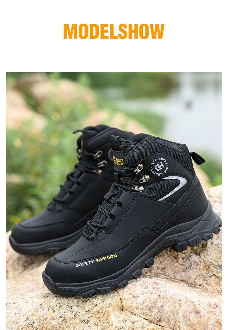 Men's Button-Closure Synthetic Work Shoes