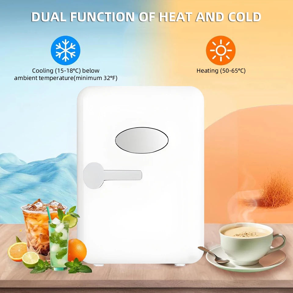 4L Mini Fridge Portable — Car & Home Hot & Cold Dorm Fridge for Cosmetics, Beverages & Skincare Storage