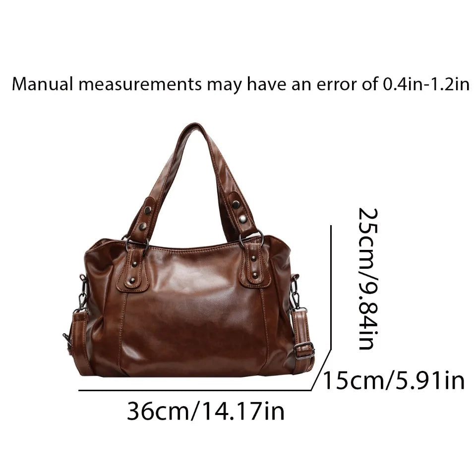 Retro Luxury PU Leather Tote Bag – Large Capacity Solid Color Crossbody Shoulder Bag for Women