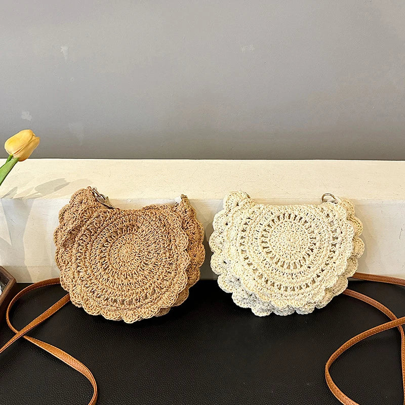 Vintage Woven Cotton Saddle Crossbody Bag – Boho Beach Shoulder Bag for Women