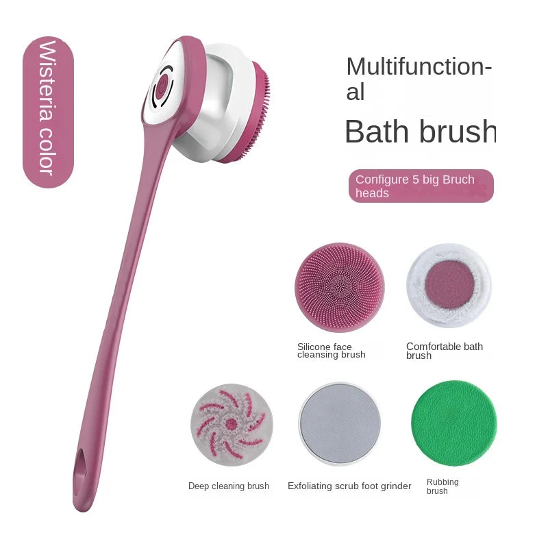 Silicone Electric Body Scrubber – IPX7 Waterproof Cordless Shower Brush with Back Massage & Exfoliating Heads