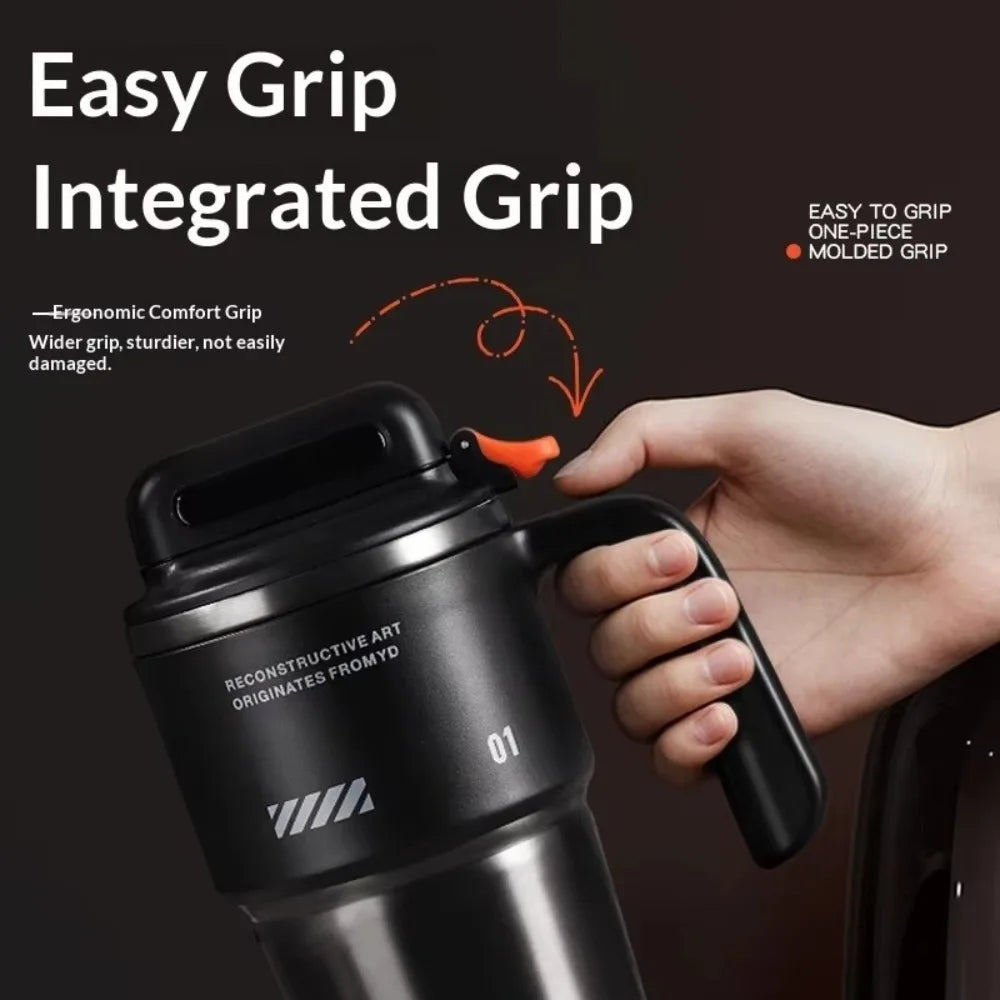 304 SS Insulated Car Tumbler with One-Click Lid & Built-In Straw – Food Safe, 27cm, Gray/Orange/White/Black