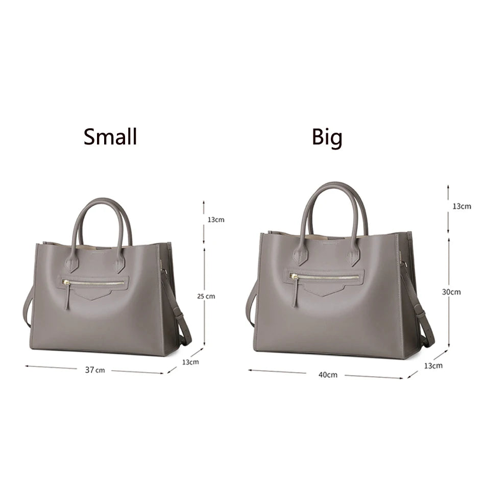 Luxury Cowhide Leather Tote Bag – Large Capacity Shoulder Bag with Laptop Compartment for Women