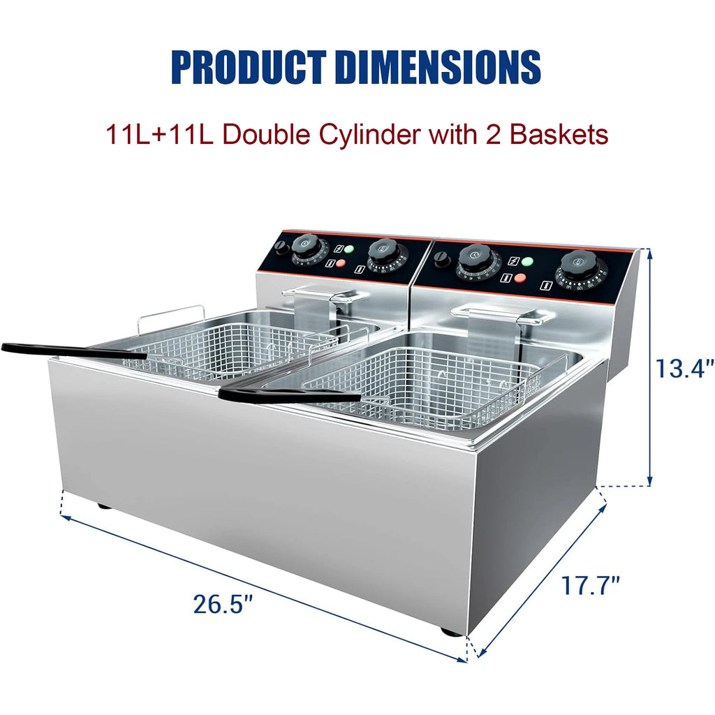 Commercial Electric Deep Fryer with Baskets – Stainless Steel Adjustable Temperature for Home & Restaurant