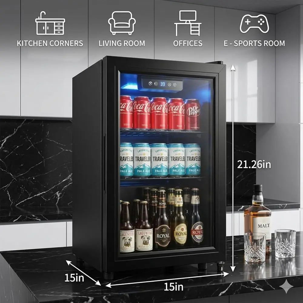 Compact 68-Can Beverage Refrigerator — Glass Door, Digital Control & Adjustable Shelves for Home or Dorm