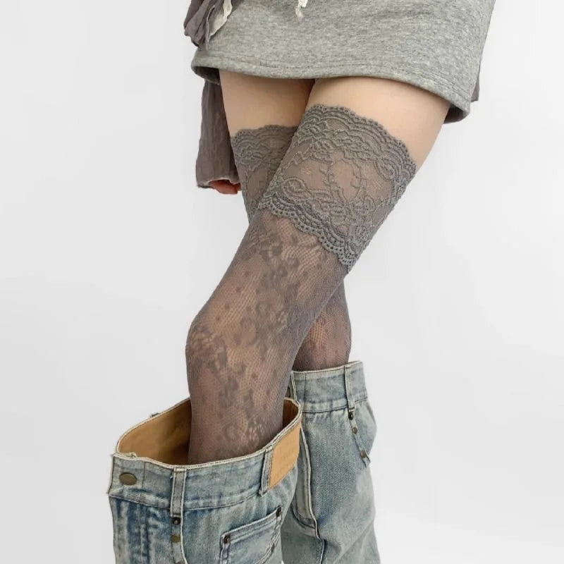 Women's Lace Thigh-High Stockings – Solid Color