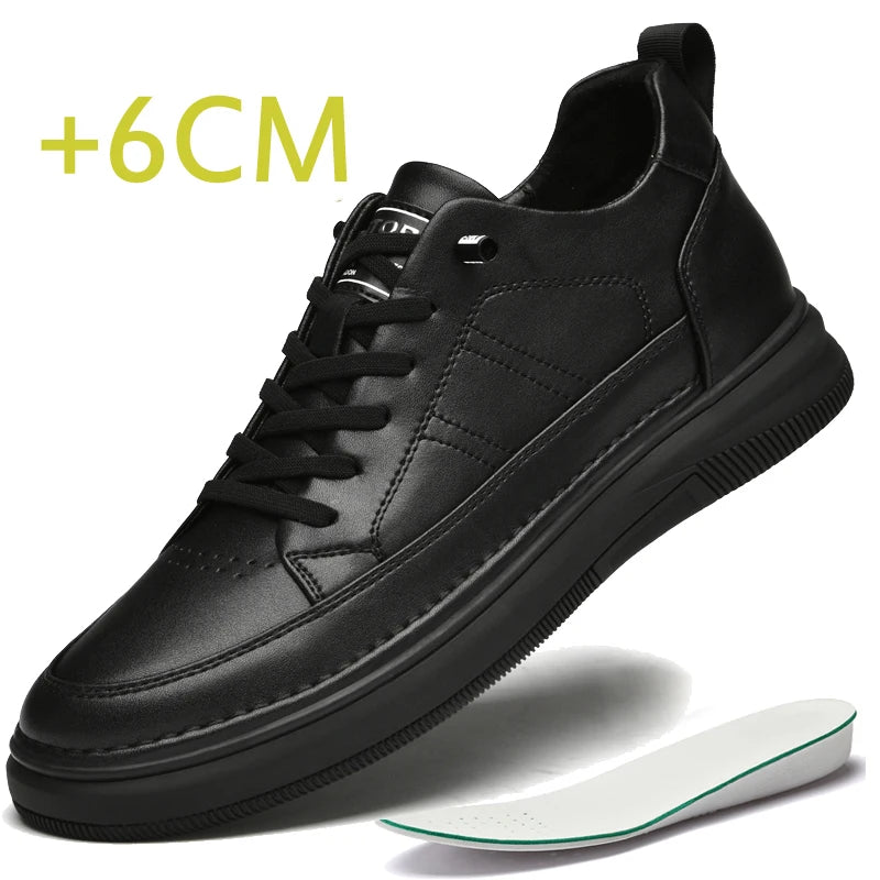 Men's Genuine Leather Height-Boosting Sneakers — +6cm