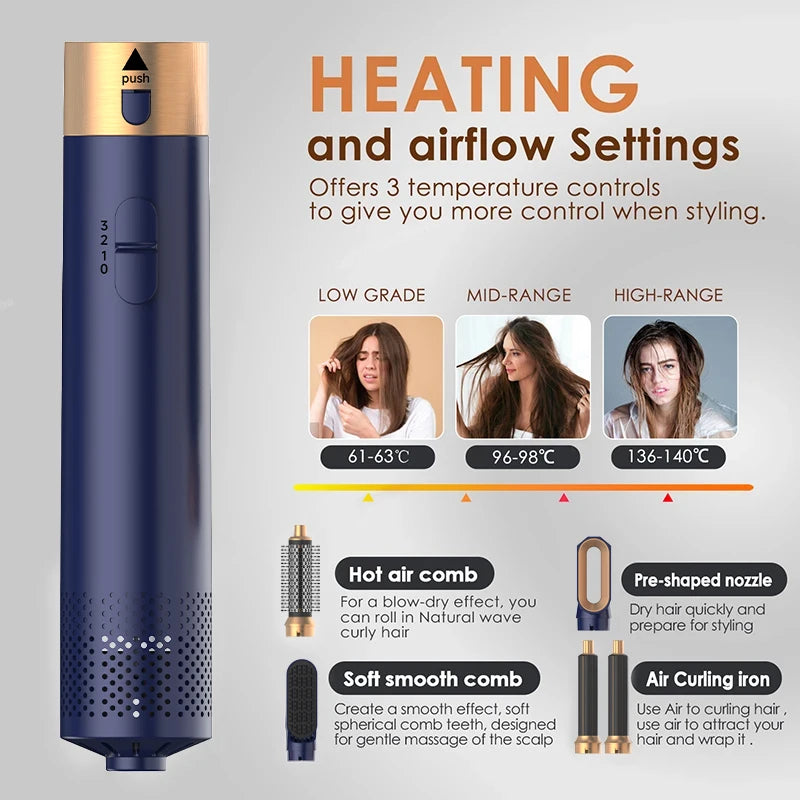 5-in-1 Ionic Hair Dryer & Styler Set – High-Speed Hot Comb Brush & Straightener