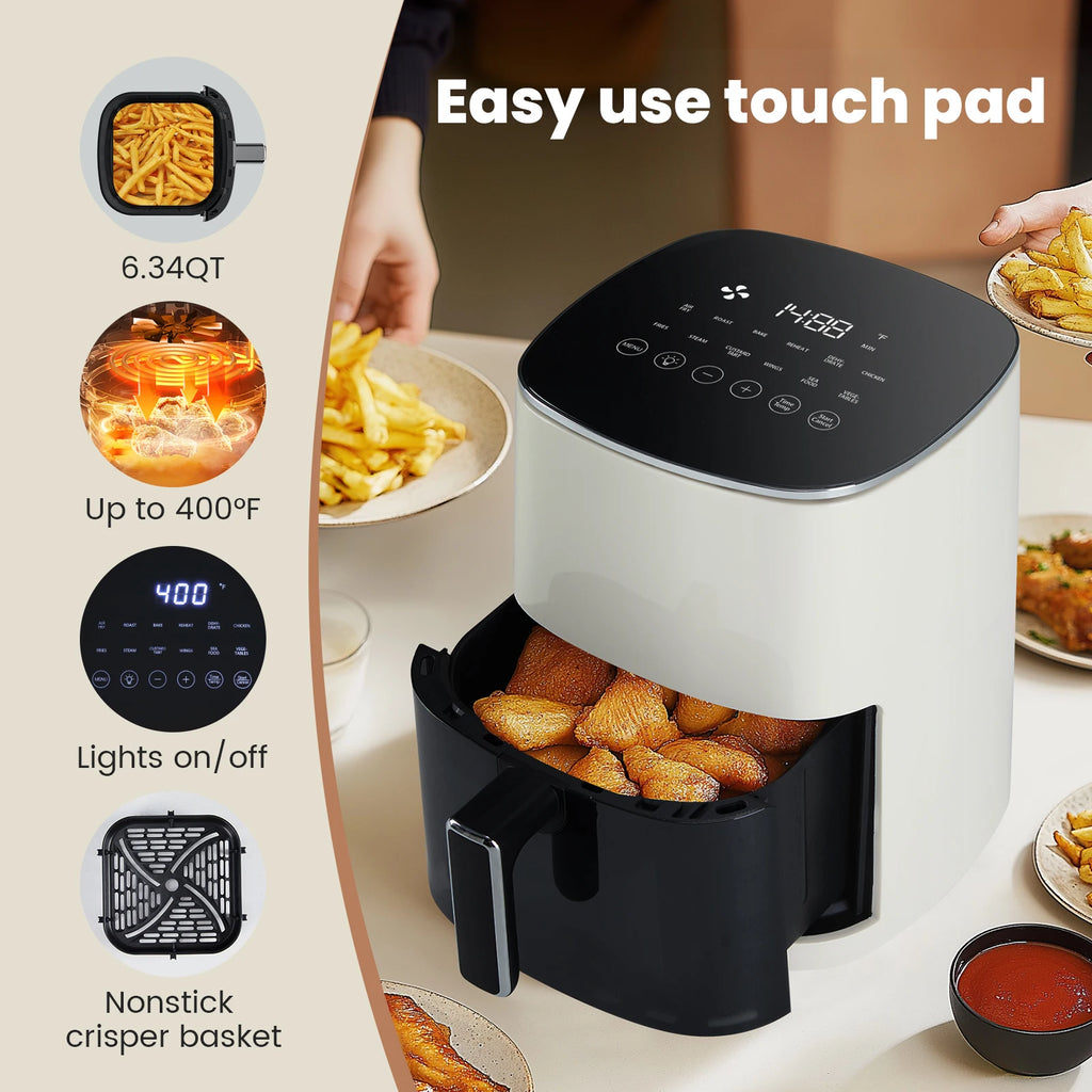 6 Quart Air Fryer with Window — 12-in-1 Square Electric Air Fryer, 400°F