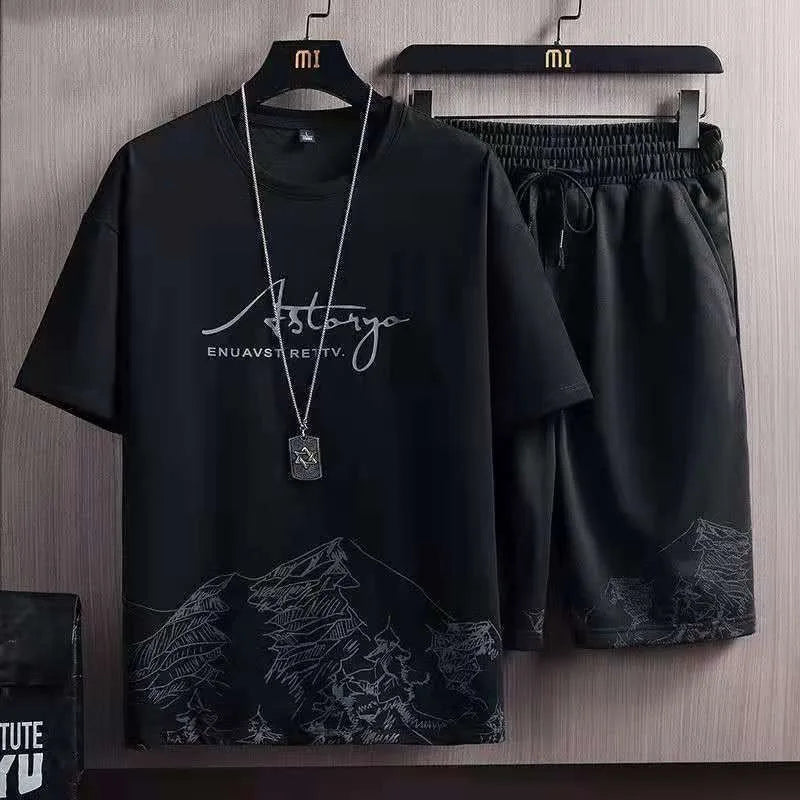 Men's Ice Silk Print Sweatshirt & Sweatpants Set – Outdoor Jogging Basketball Training 2-Piece