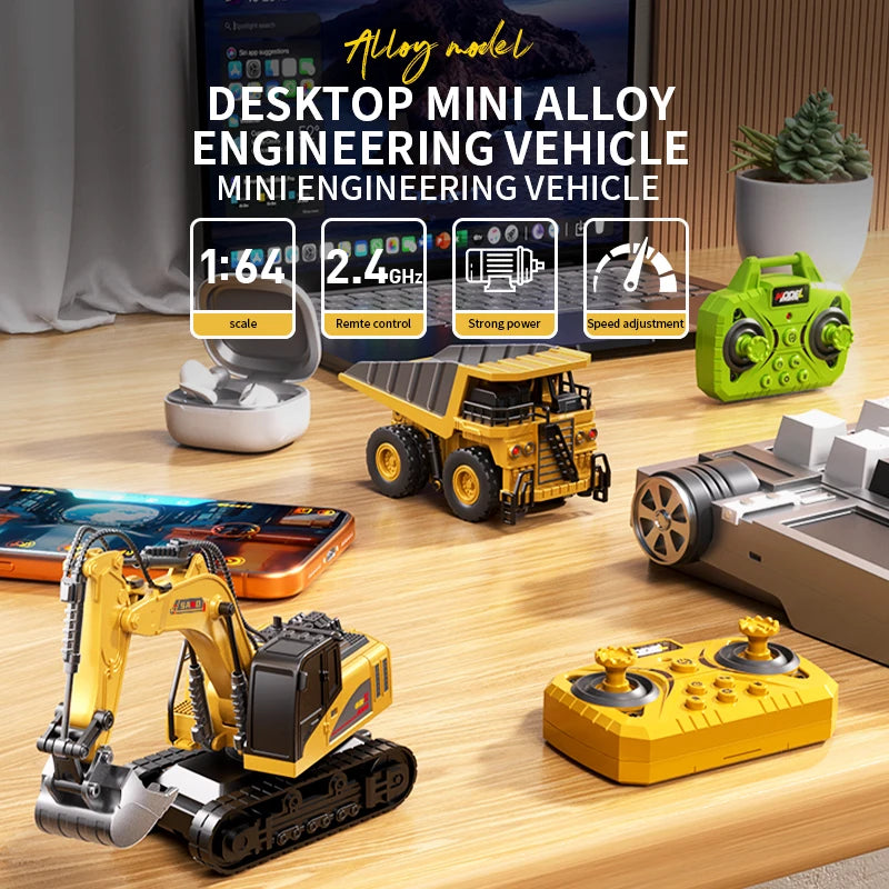 1:64 Mini RC Crane & Forklift 2-in-1 – Bluetooth Alloy Toy Car with Trailer
