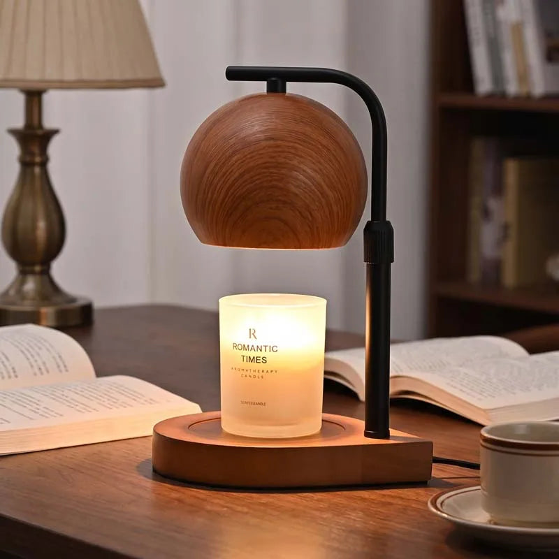Wood-Grain Candle Warmer Lamp with Adjustable Height