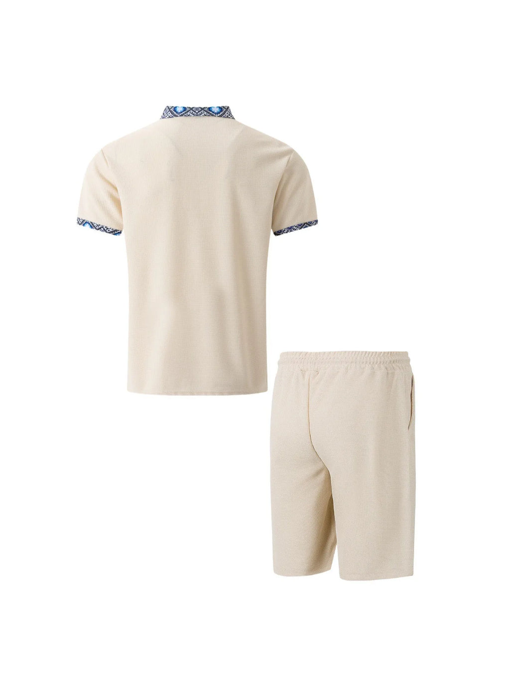 Men's Waffle Solid Color Zip Lapel Short Sleeve & Shorts Set – European Summer 2-Piece Suit