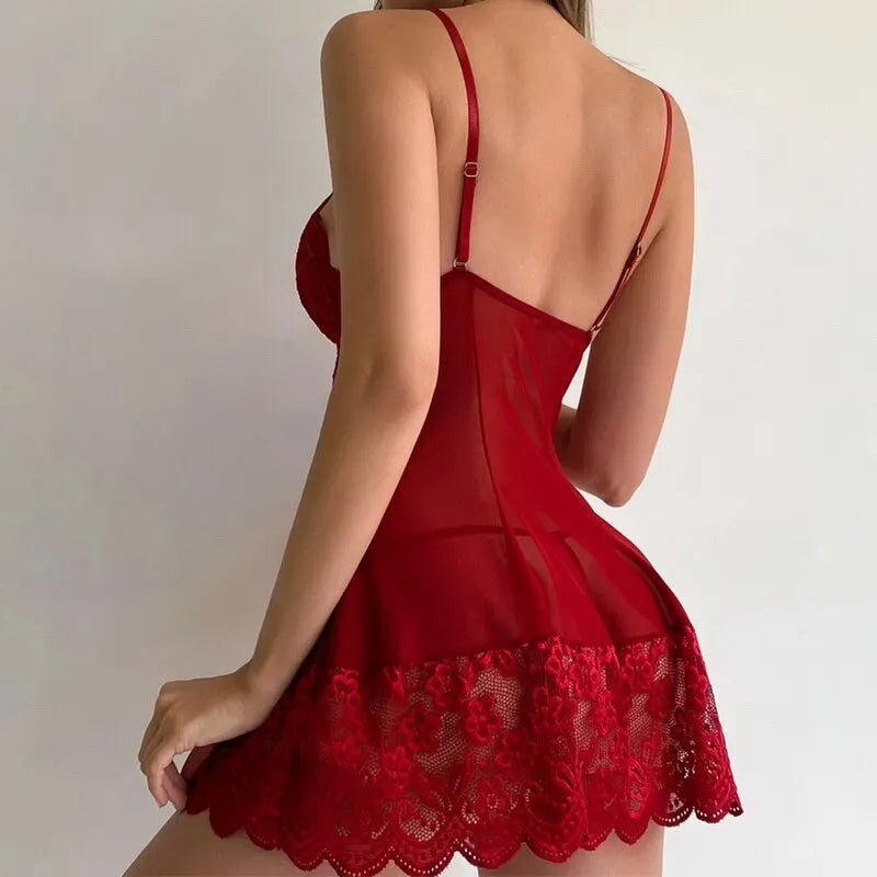 Lace Suspender Slip Dress — Sheer Lolita Lingerie Costume