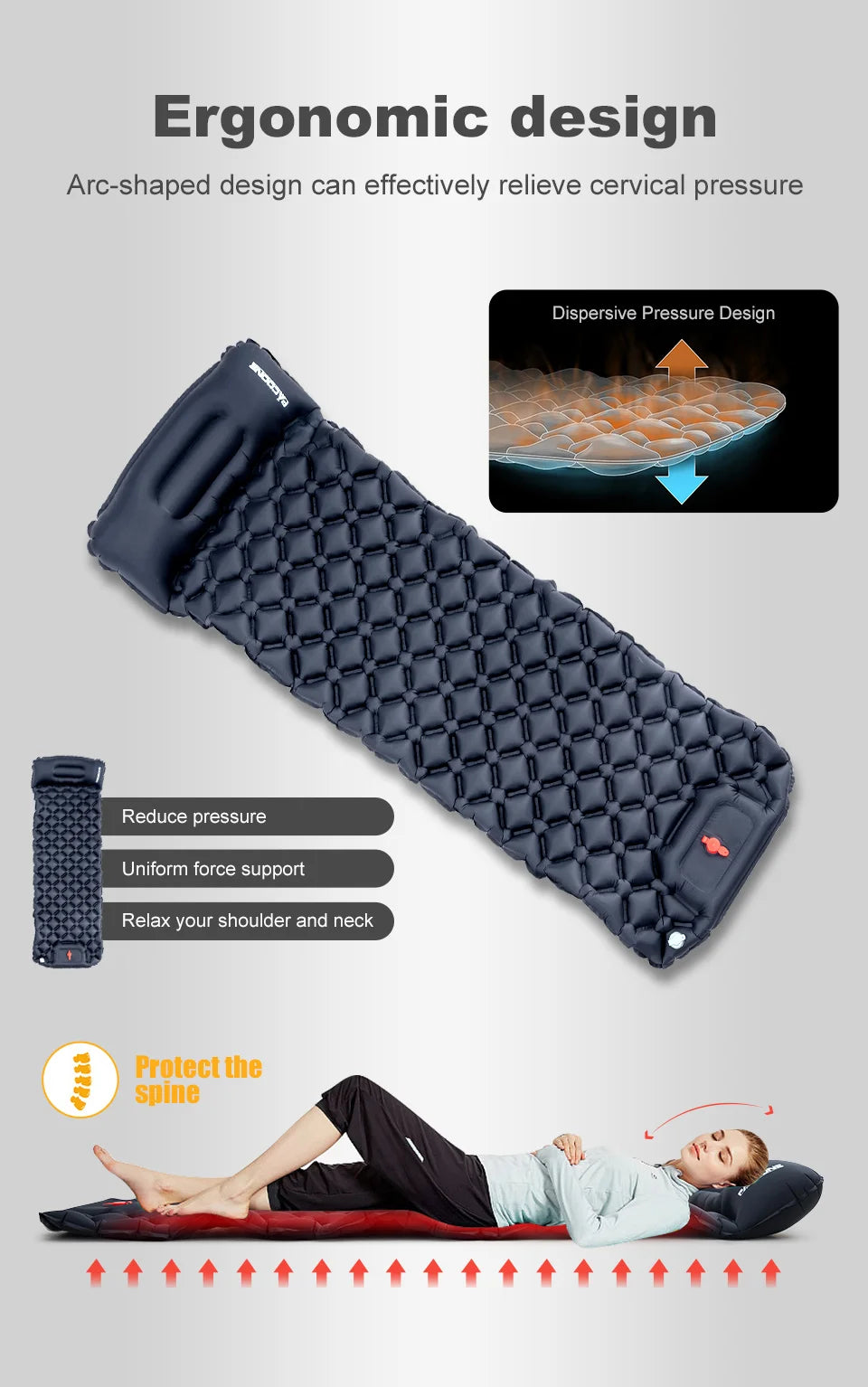 Outdoor Camping Inflatable Mattress with Pillow – Ultralight Air Mat with Built-In Pump for Hiking